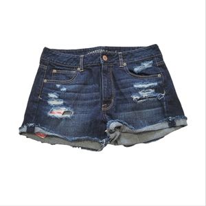 AMERICAN EAGLE Distressed Dark Wash Peek A Boo American Flag Pocket Jean Shorts
